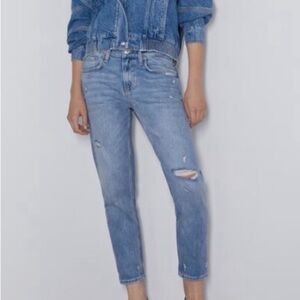 Zara Straight Cut Jeans Size 8 Distressed Medium Wash